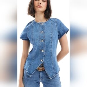 ASOS DESIGN Blue Button-Down short Sleeve Denim Shirt